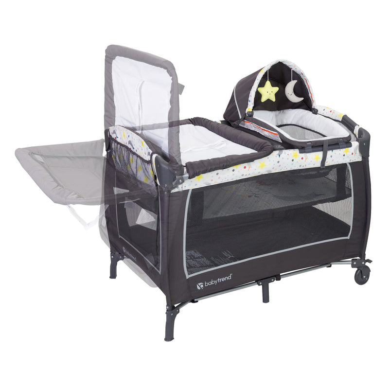 Flip away changing table on the Baby Trend Lil' Snooze Deluxe II Nursery Center Playard