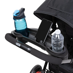 Parent console with cell phone holder on the Baby Trend Sit N Stand 5-in-1 Shopper Stroller
