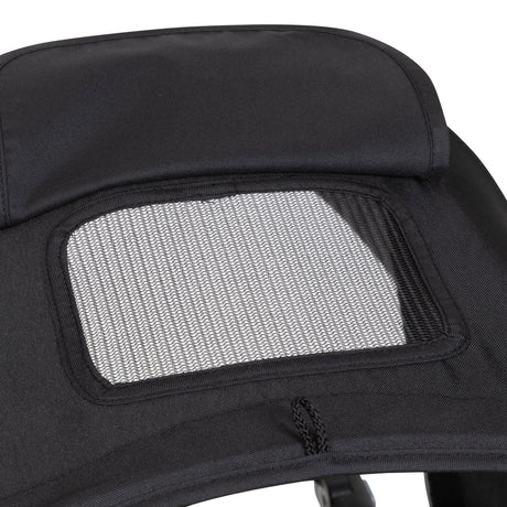 The canopy of the Baby Trend Sit N Stand 5-in-1 Shopper Stroller has a peek a boo window