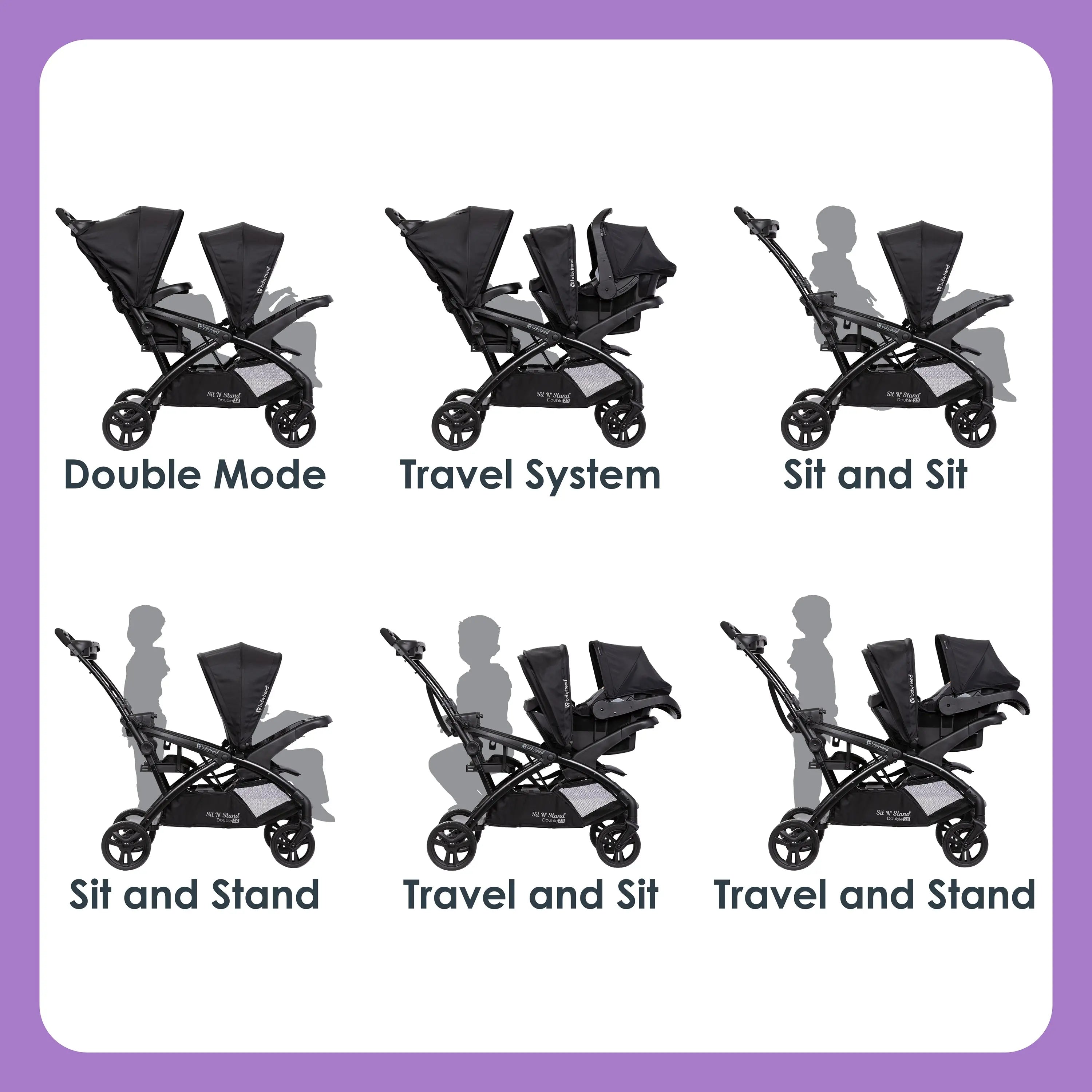 Baby Trend Sit N' Stand® Double Stroller Madrid Black