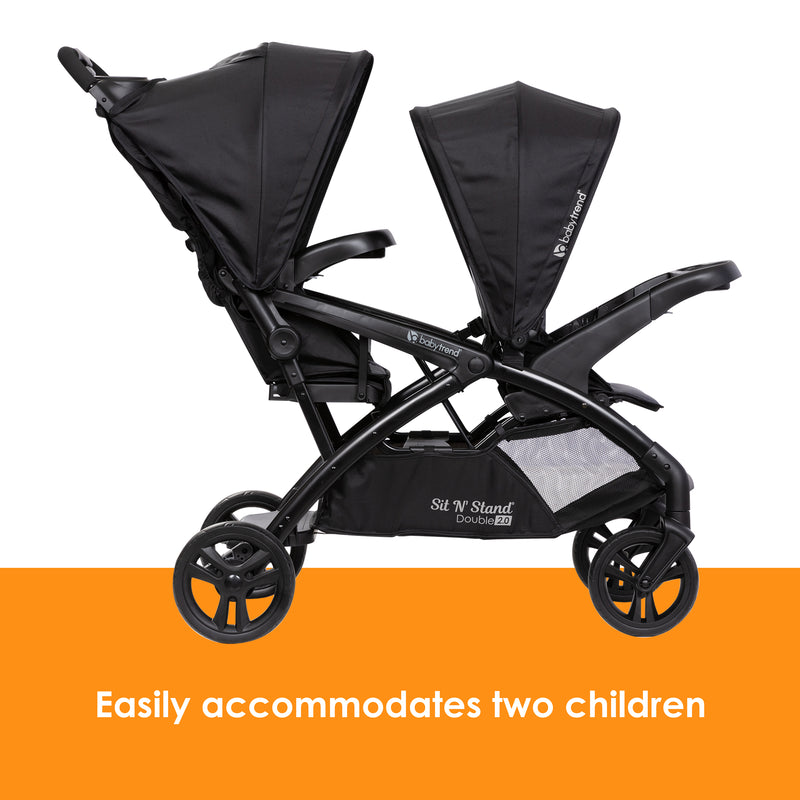 Baby Trend Sit N' Stand Double 2.0 Stroller easily accommodates two children