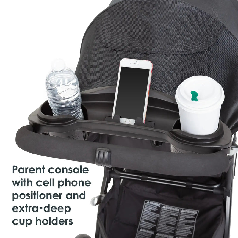 Baby Trend Tango Stroller parent console with cell phone positioner and extra deep cup holders