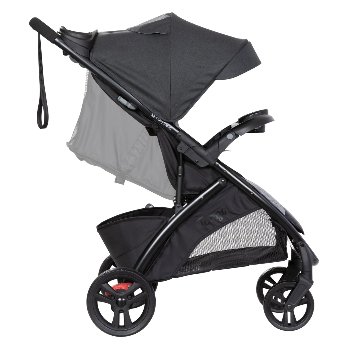 Side view of the Baby Trend Tango Stroller with the child seat being reclined