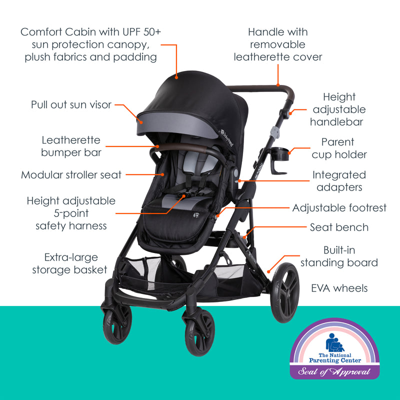 Baby Trend Morph Single to Double Modular Stroller features call out