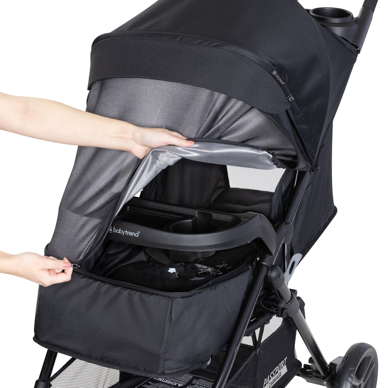 The netting is easily removed by a zipper on the Baby Trend Passport Carriage Stroller