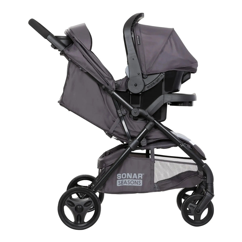 Baby Trend Sonar Seasons Stroller can be combined with a infant car seat to create a travel system