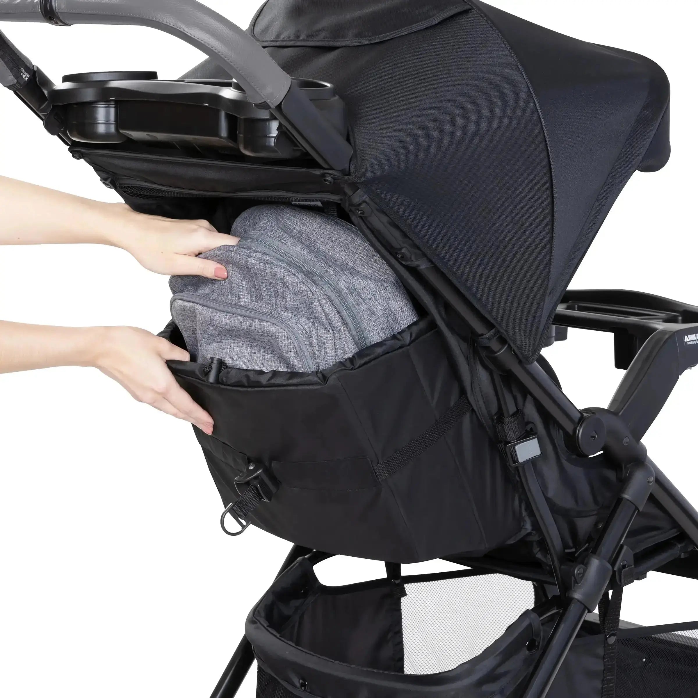 Baby Trend stroller with storage for travel essentials