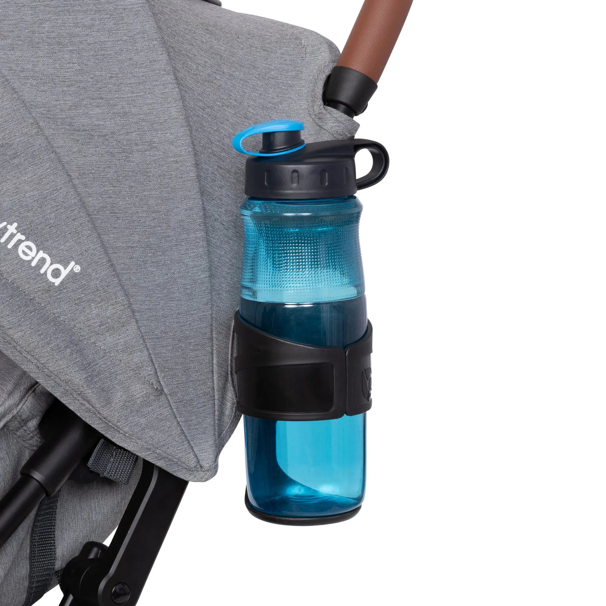 Flex cup holder is included with the Side view of the Baby Trend Zenda Compact All-Terrain Stroller 