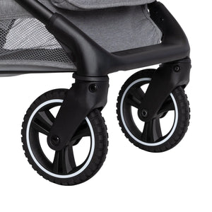The rubber tires on the Side view of the Baby Trend Zenda Compact All-Terrain Stroller