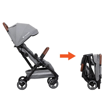 The Baby Trend Zenda Compact All-Terrain Stroller is folded
