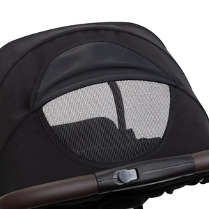 The canopy on the Baby Trend Zenda Compact All-Terrain Stroller has a peek a boo window