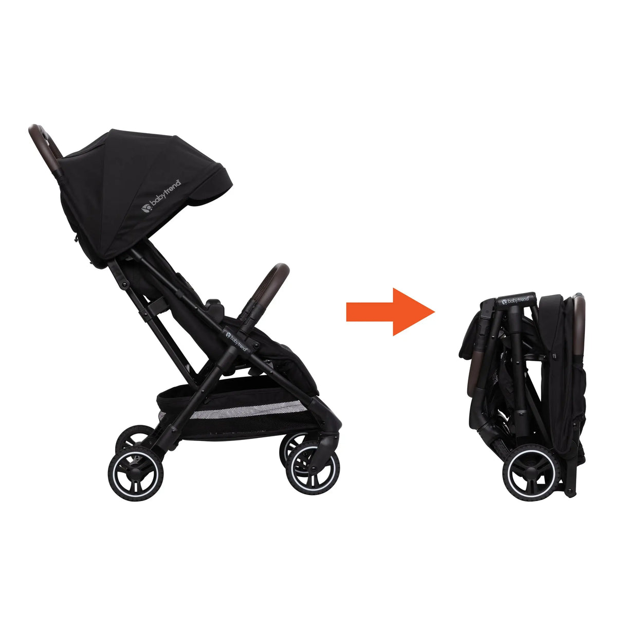 Side view of the Baby Trend Zenda Compact All-Terrain Stroller being folded