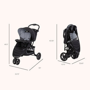 The dimensions of the Baby Trend EZ Ride Stroller folded and unfolded