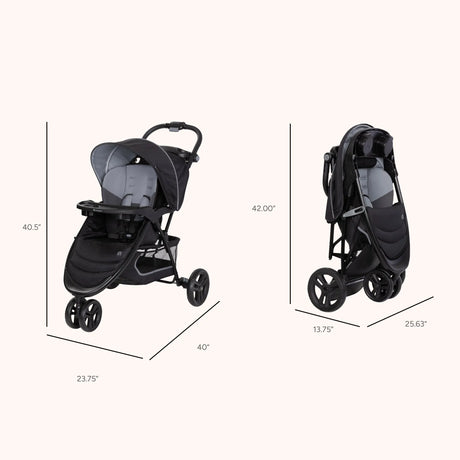 The dimensions of the Baby Trend EZ Ride Stroller folded and unfolded