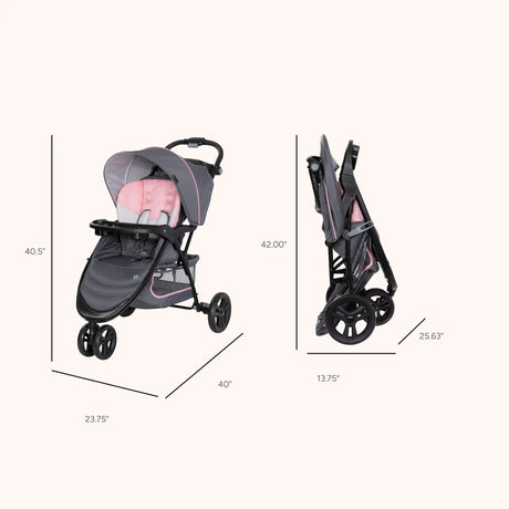 The dimensions of the Baby Trend EZ Ride Stroller folded and unfolded