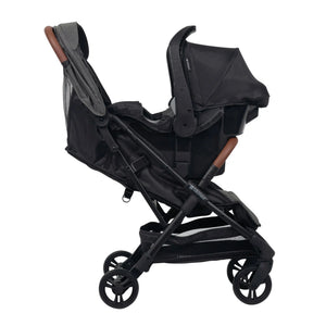 The car seat is on the Baby Trend Sonar Compact Lightweight Stroller