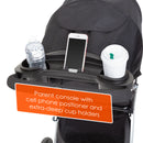 Load image into gallery viewer, Baby Trend Tango Stroller parent console with cell phone positioner and extra deep cup holders