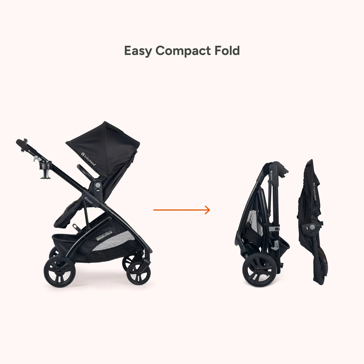 Baby Trend Passport Switch 6-in-1 Modular Stroller easy compact fold with the seat removed from the stroller frame