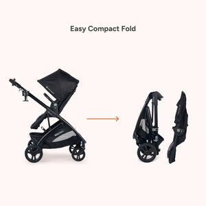 Baby Trend Passport Switch 6-in-1 Modular Stroller easy compact fold with the seat removed from the stroller frame