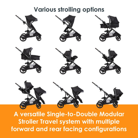 Morph Single to Double Modular Stroller various strolling options