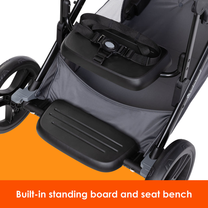 Built-in standing board and seat bench from the Baby Trend Morph Single to Double Modular Stroller