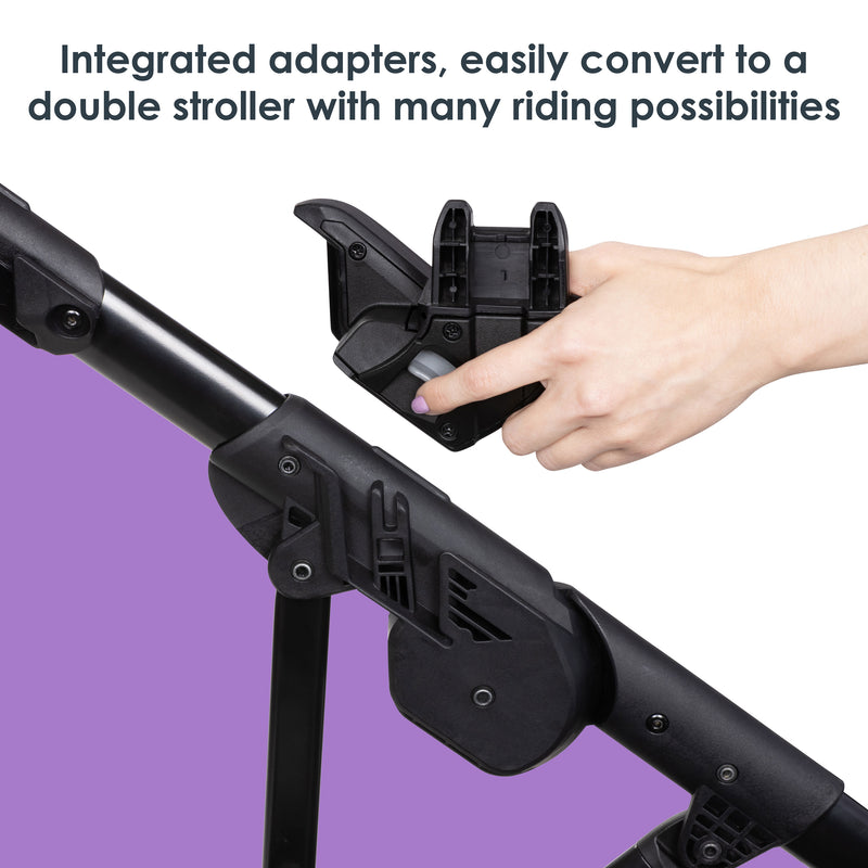 Integrated adapters, easily convert to a double stroller with many riding possibilities from the Baby Trend Morph Single to Double Modular Stroller