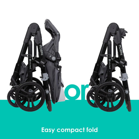 Easy compact fold from the Baby Trend Morph Single to Double Modular Stroller