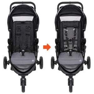 Front view of child's seat converted to mesh air flow backing on the Baby Trend Passport Seasons All-Terrain Stroller Travel System with EZ-Lift 35 PLUS Infant Car Seat