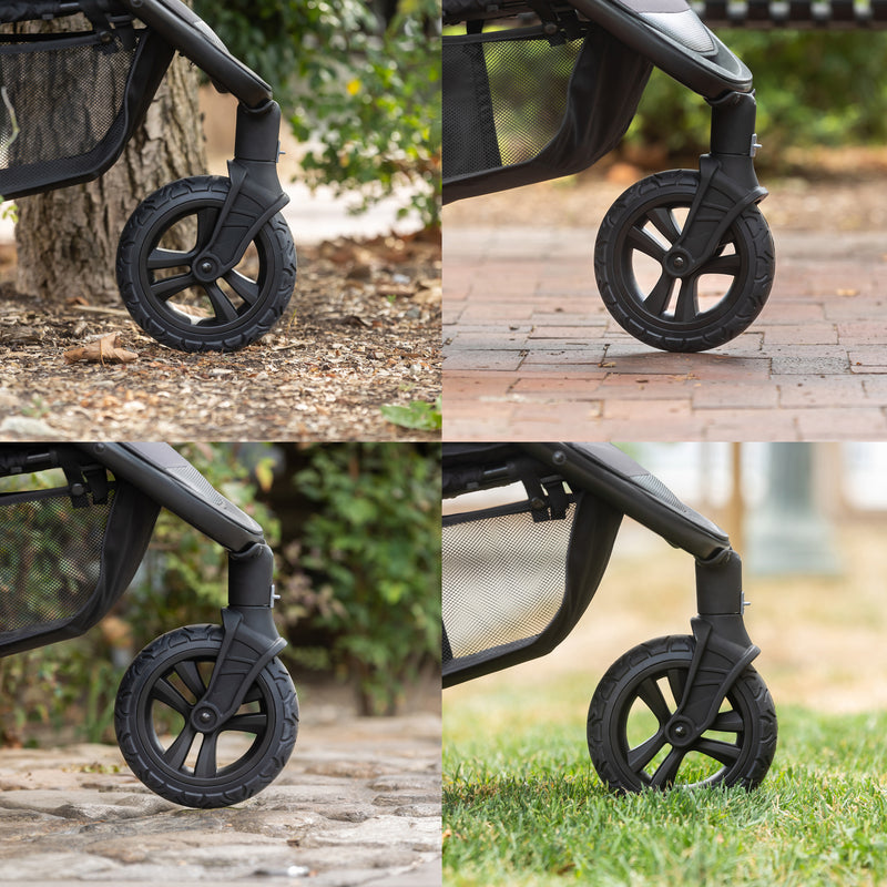 All terrain tires for all surfaces with the Baby Trend Passport Seasons All-Terrain Stroller Travel System