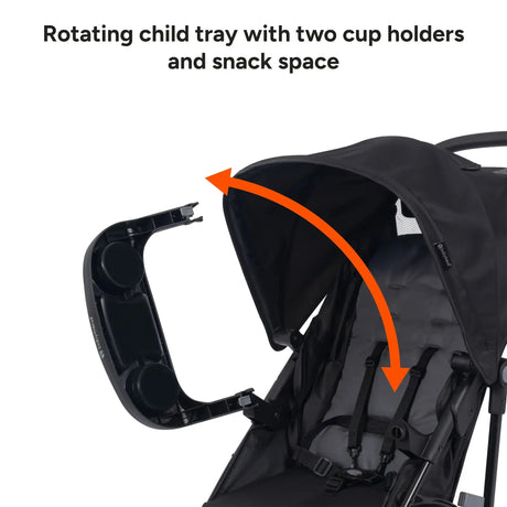 Baby Trend Venture 3-Wheel Stroller rotating child tray with two cup holders and snack space