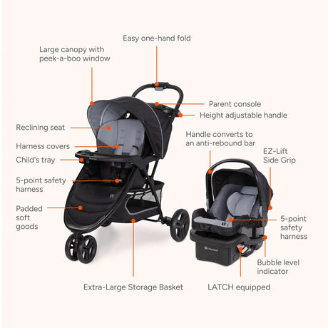 Baby Trend EZ Ride Travel System with EZ-Lift Infant Car Seat features call out