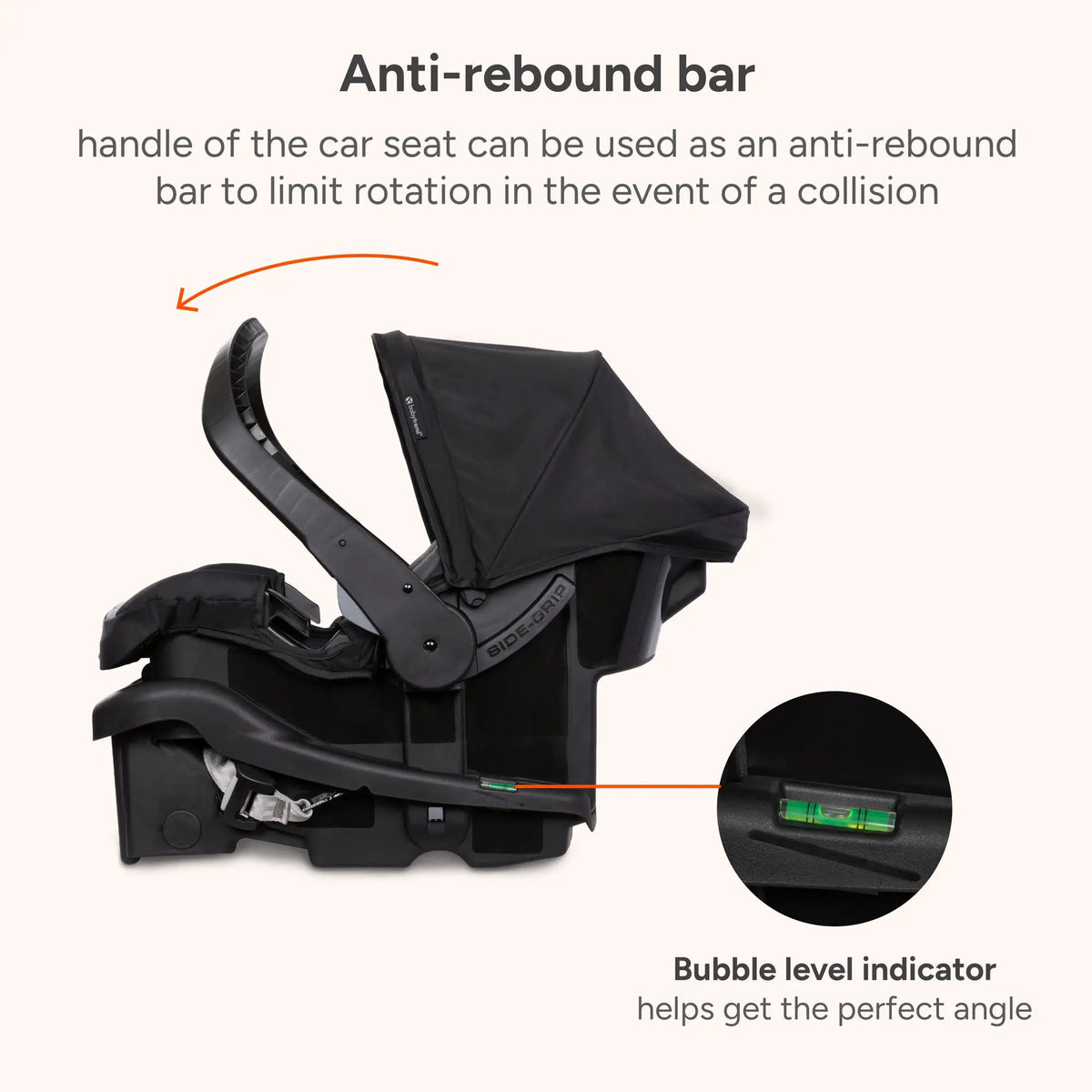 Baby Trend EZ-Lift Infant Car Seat handle can be used as an anti-rebound bar