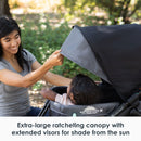 Load image into gallery viewer, Extra-large ratcheting canopy with extended visors for shade from the sun of the Baby Trend Expedition LTE 2-in-1 Stroller Wagon