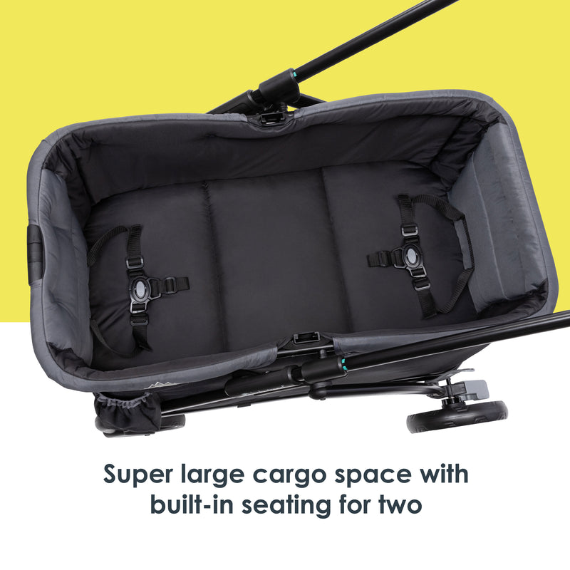 Super large cargo space withbuilt-in seating for two of the Baby Trend Expedition LTE 2-in-1 Stroller Wagon