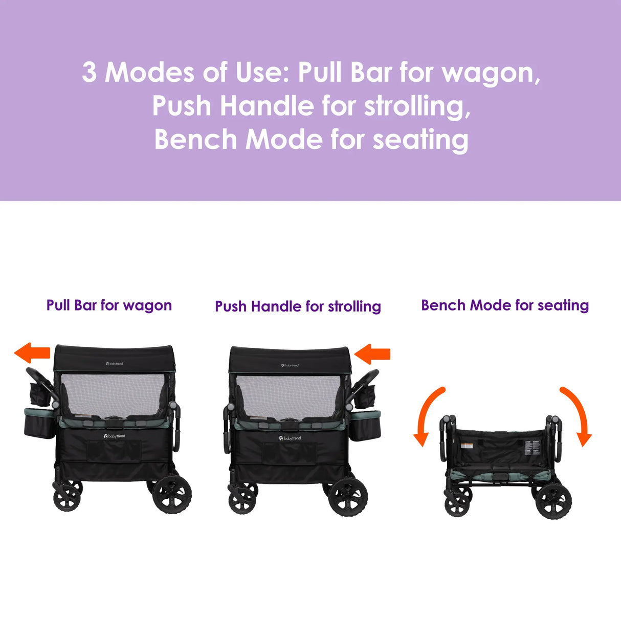 Quest PLUS 3-in-1 Stroller Wagon three modes of use