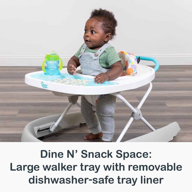 Dine and snack space with large walker tray from the Smart Steps by Baby Trend Dine N’ Play 3-in-1 Feeding Walker