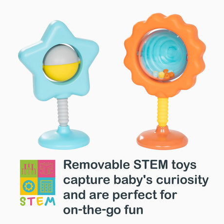 Removable STEM toys capture baby's curiosity and are perfect for on-the-go fun of the Smart Steps Dine N’ Play 3-in-1 Feeding Walker