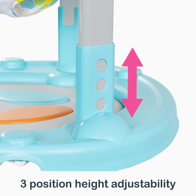 Three position height adjustability of the Smart Steps by Baby Trend Bounce N’ Dance 4-in-1 Activity Center Walker