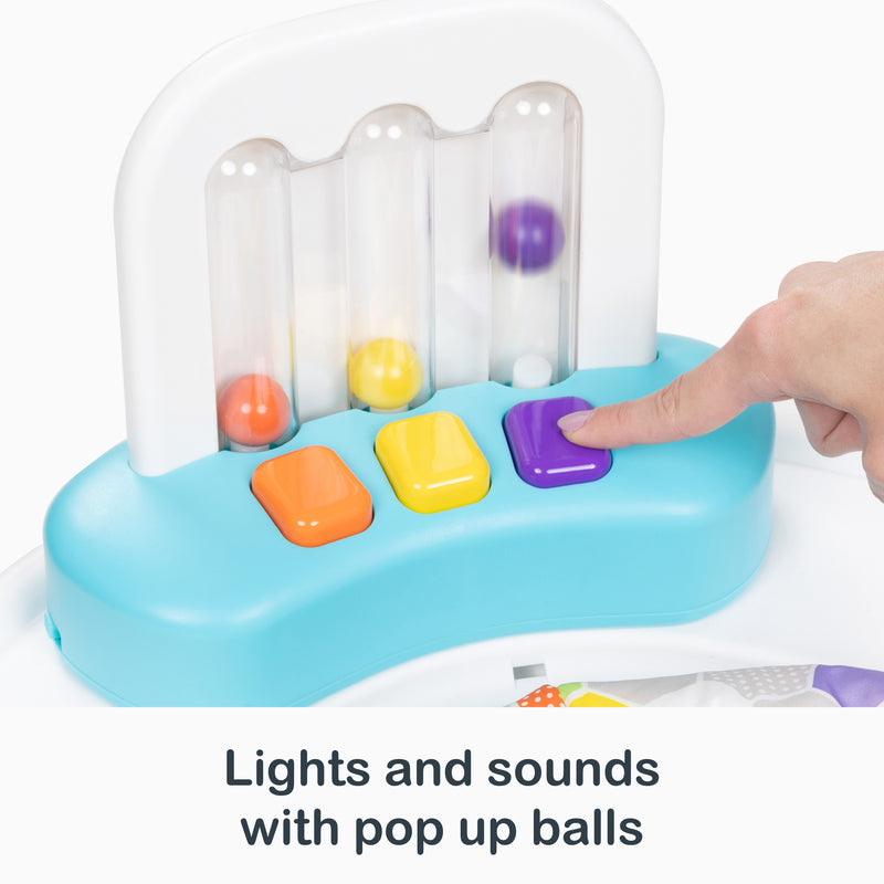 Lights and sounds with pop up balls from the Smart Steps by Baby Trend Bounce N’ Dance 4-in-1 Activity Center Walker