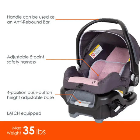 Baby Trend Ally 35 Infant Car Seat features call out