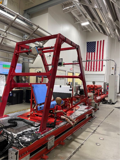The deceleration sled and test rig in the crash-test facility