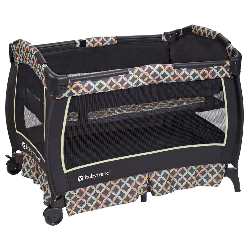 Baby Trend Twins Nursery Center Playard includes full-size bassinet