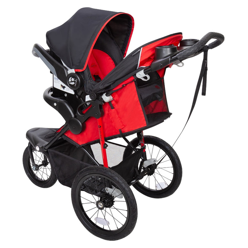 Baby Trend XCEL-R8 Jogging Stroller can be combined with an infant car seat to create a travel system