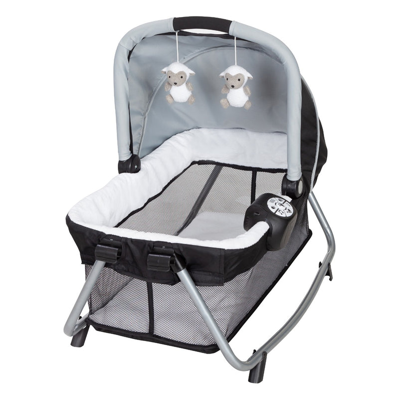 Baby Trend Retreat Nursery Center Playard includes removable rock-a-bye bassinet napper