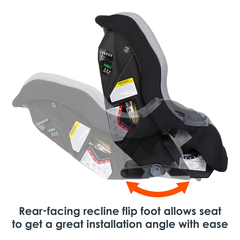Rear-facing recline flip foot allows seat to get a great installation angle with ease on the Baby Trend Trooper 3-in-1 Convertible Car Seat