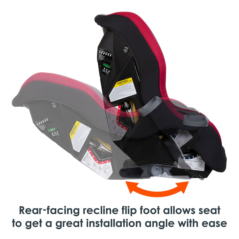 Rear-facing recline flip foot allows seat to get a great installation angle with ease on the Baby Trend Trooper 3-in-1 Convertible Car Seat