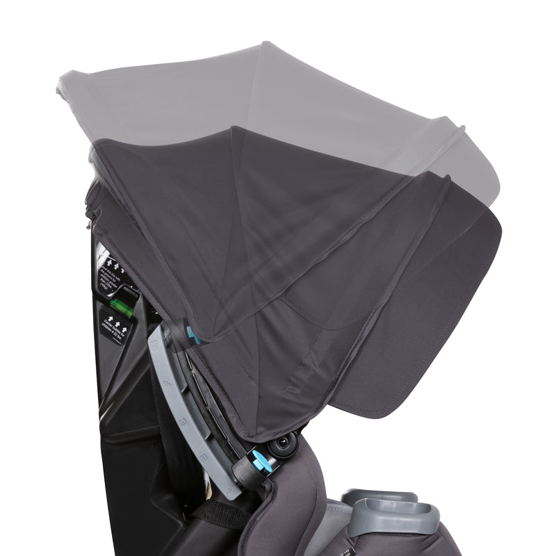 Side view of the adjustable canopy with multiple height adjustment on the Baby Trend Cover Me 4-in-1 Convertible Car Seat