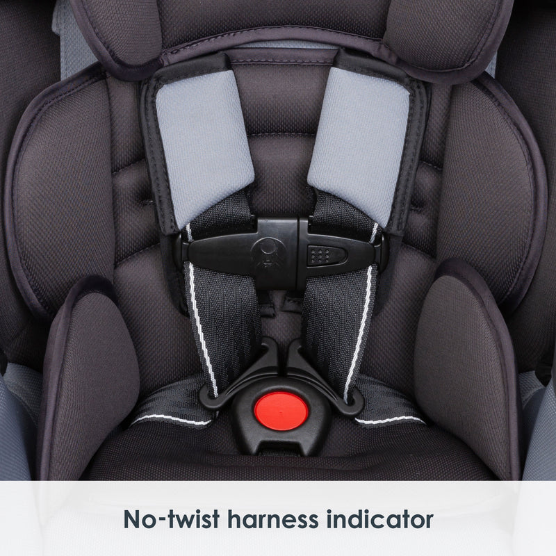 Baby Trend Cover Me 4-in-1 Convertible Car Seat includes no twist harness indicator