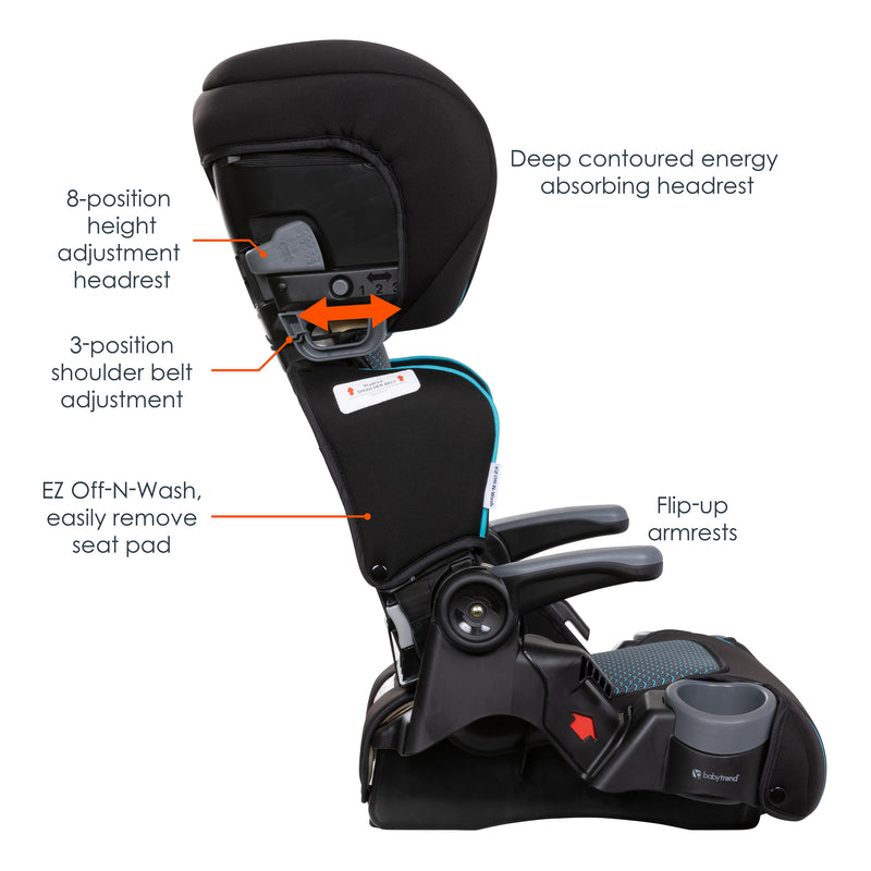 Baby Trend PROtect 2-in-1 Folding Booster Car Seat has a lot of features like deep contoured energy absorbing headrest, headrest height adjustment, and flip up armrest