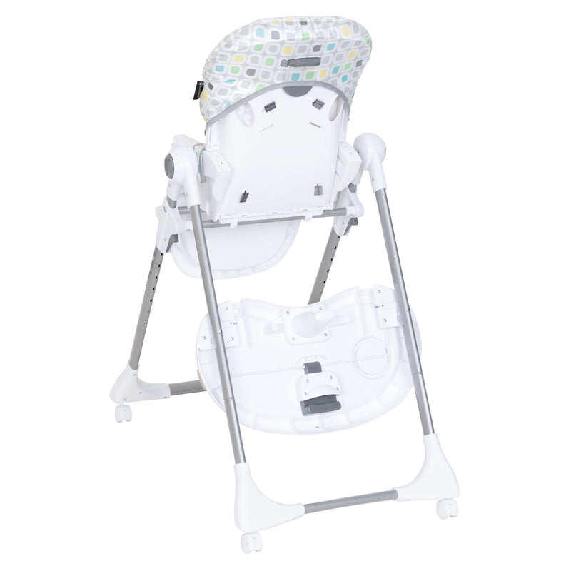 Rear view with tray storage of the Baby Trend Aspen LX High Chair